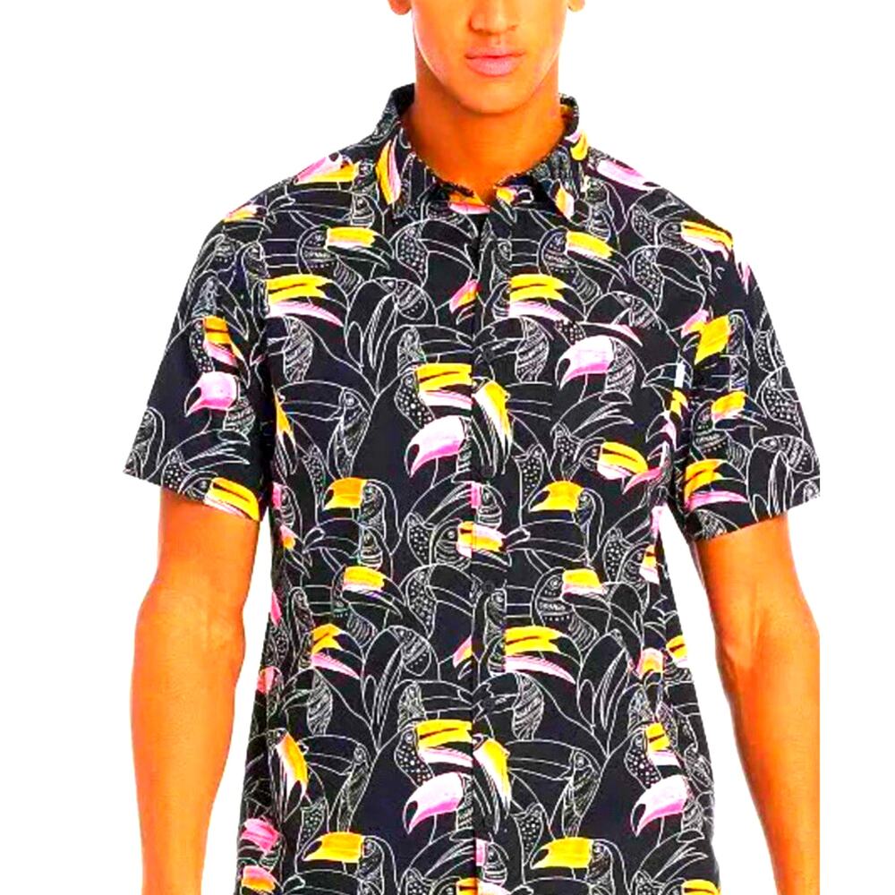 NWT Hawaiian Shirt Mens Tucan Button Down Pocket Stretch Short Sleeve HURLEY